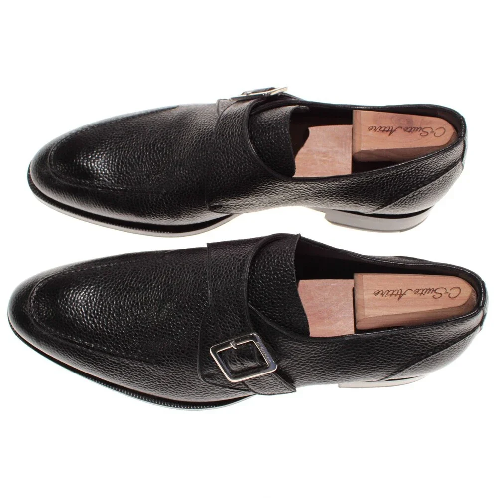 Di Bianco NWD Single Monk Strap Dress Shoes Size 9 US in Black Pebbled Leather
